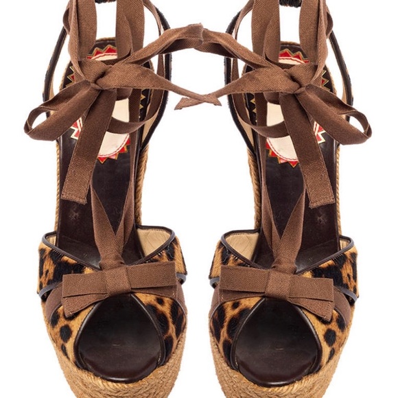 ✨💎Christian Louboutin💎✨ Animal Print Isabelle Espadrille Wedge Sandals EU37 - Picture 3 of 7